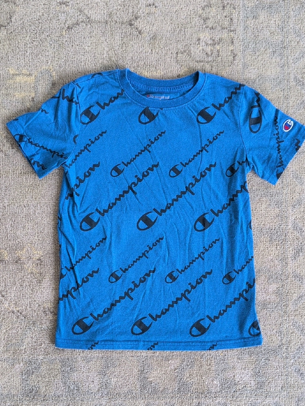 Champion Boys' Blue Logo Allover Crewneck Tee